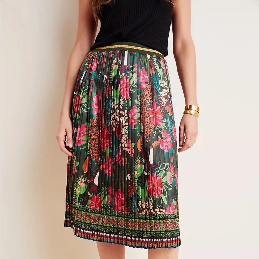 NWOT Anthropologie Farm Rio Bosque Pleated Midi Skirt Z219-40